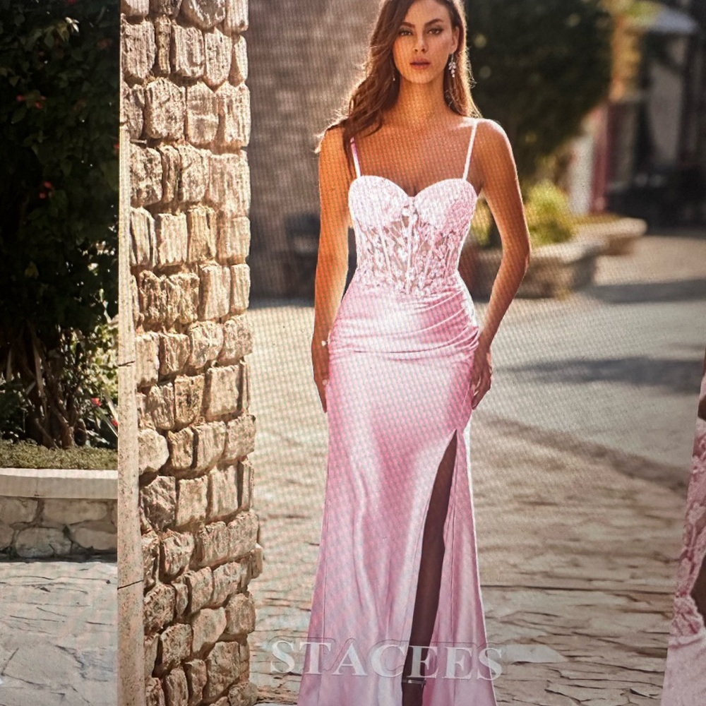 Stacees Pink Satin Prom Dress